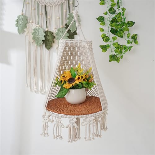 Hamac suspendu macramé pour chat en coton lavable avec pompons - 6