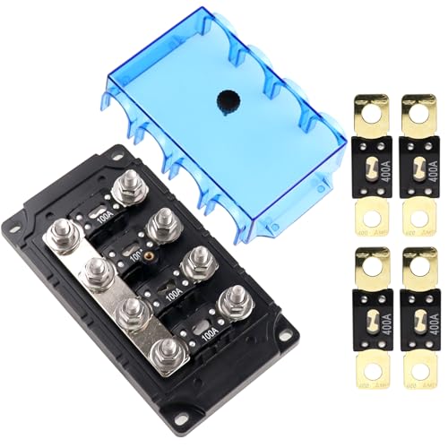 VOZINMOST 4-Way AMG Mega Fuse Holder Kit, Includes 4 Pcs 100A and 4 Pcs 400A ANM Fuse for Cars by VOZINMOST - Used condition - US$16.62