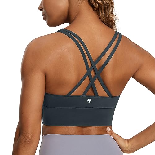 Image of CRZ YOGA Naked Feeling Longline Sports Bras | Medium Support, Removable Pads, Yoga, Sleek, Strappy Back, Scoop Neck, for Women