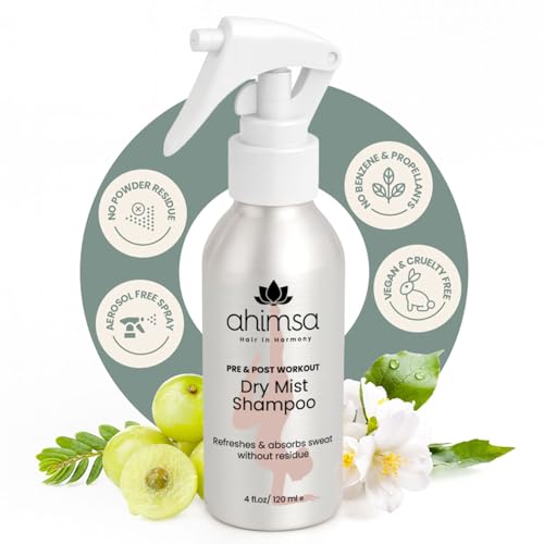 Ahimsa Non Aerosol Dry Shampoo Mist Spray 4oz, Natural Dry Shampoo No White Residue Post Workout Hair Refresh Spray, Volumizing Oil Absorbing After Workout Hair Refresher, Jasmine Aroma Scent