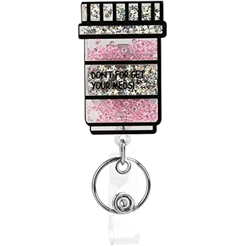 Vetoo Nurse Shaker Badge Holder Cute Retractable Badge Reel Glitter,Nursing ID Badge Holder with Alligator Clip and Key Ring for School,Office,Worker,Doctor and Nurse（Bottle） Cover