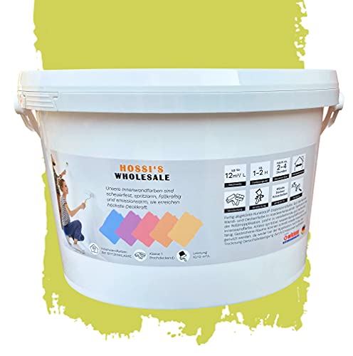 Hossi's Wholesale Pintura de pared prémium de 2,5 litros, verde lima, amarillo-verde mate, inodora, antigoteo y antisalpicaduras