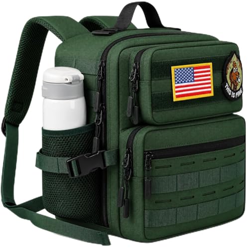 flipfit Mini mochila tática 9L para homens e mulheres, pequena mochila tática militar para esportes, academia, caminhadas, viagens, acampamento, Verde militar, Small, Estilo ao ar livre