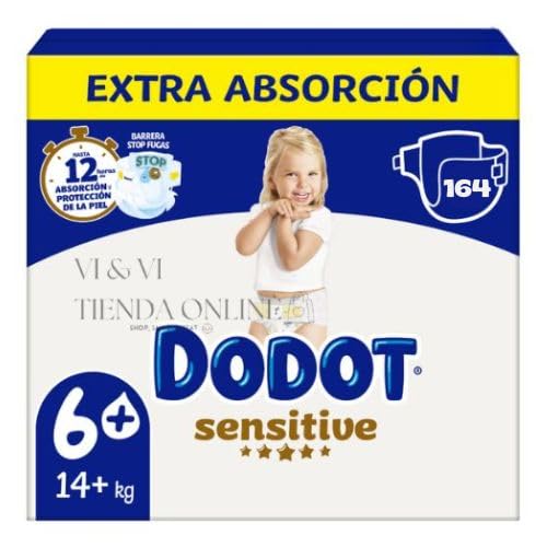 Dodot Sensitive Talla 6+ (+14 kg) Pack Ahorro 164 Pañales – Máxima protección y suavidad para pieles sensibles, ajuste cómodo y absorción inmediata