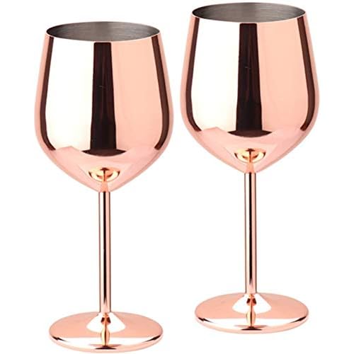 D L D Copa de vino de acero inoxidable de metal inastillable Copa de vino inastillable Copa de vino de champán Jugo de bebida (2 piezas de oro rosa)