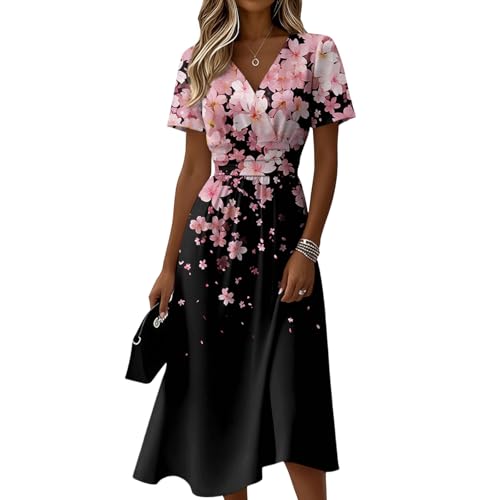 Vestido Elegante Mujer, Vestidos De Boda Invitada, Vestido Negro Manga Larga (Rosa, XXL)
