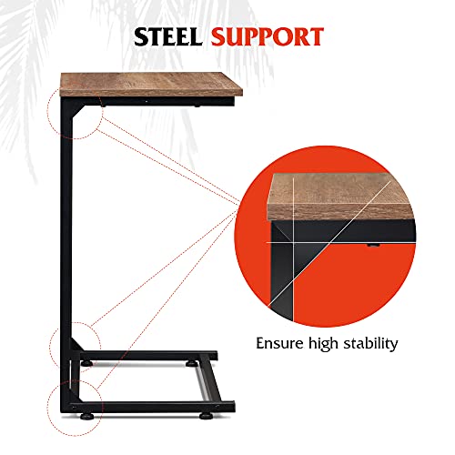 Wlive Wide Snack Side Table, C Shaped End Table For Sofa Couch And Bed, Laptop Table, Work From Home, 26 Inch Tall, Light Brown #TOP5