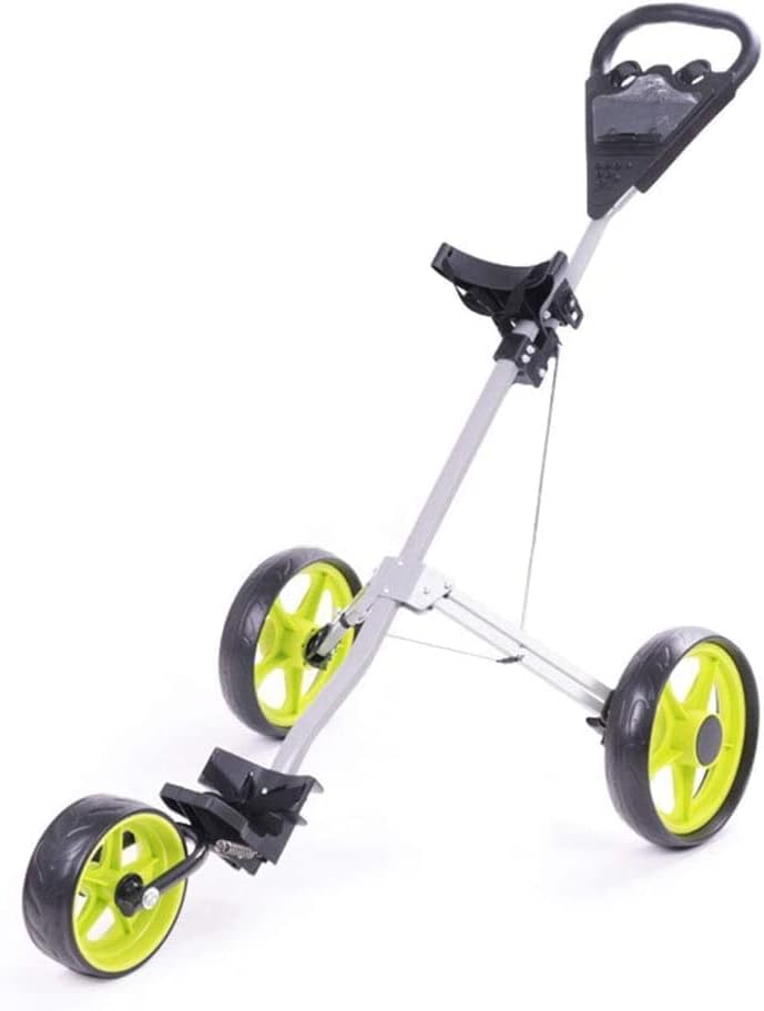 Golf Push Cart Foldable 3 Wheel Push Pull Cart, Golf Trolley with Scoreboard Bag Golf Push Cart - Choose Color! (Yellow)