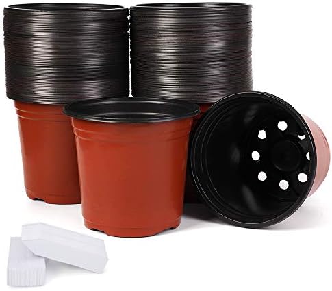 JERIA 100-Pack 6 Inch Plastic Plant Nursery Pots Come with 100 Pcs Plant Labels, Seedling Flower Plant Container and Seed Starting Pots