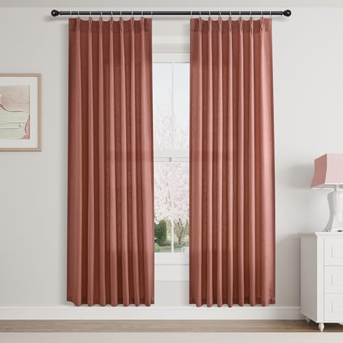 Aersas Canyon Rose Pinch Pleated Linen Curtains 72 Inch Length 2 Panels for Living Room Bedroom Semi Sheer Window Curtain Boho Neutral Back Tab Pinch Pleat Drape with Hooks 40x72