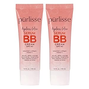 pūrlisse Ageless Glow Serum BB Cream SPF 40 | Full & Flawless Coverage, Hydrates with Collagen – Medium Warm (2 Pack)