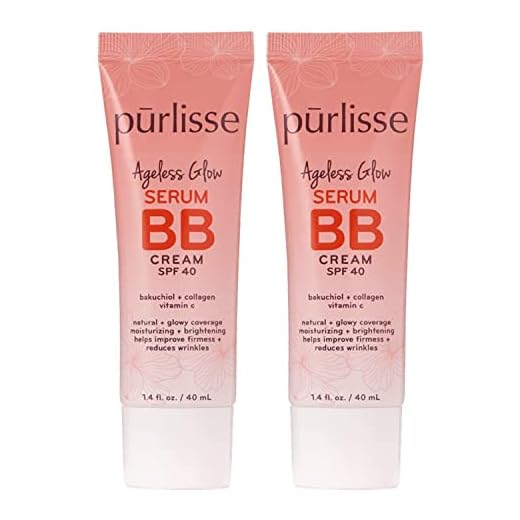 pūrlisse Ageless Glow Serum BB Cream SPF 40 | Full & Flawless Coverage, Hydrates with Collagen - Medium Warm (2 Pack)
