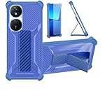 Aroepurt Coque pour Honor Play 50 Plus Coque �tui Case Cover Hybride [avec Protection d'�cran en Verre tremp�] [Support magn�tique Pliable] [givr� r�sistant aux Empreintes digitales] Bleu