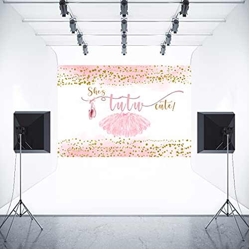 Aperturee 7X5Ft Tutu Cute Backdrop Ballet Shoes Glitter Gold Dots Blush Pink Baby Shower Girls Ballerina Photography Background Birthday Party Decorations Banner Photo Booth Studio Props Supplies #TOP3
