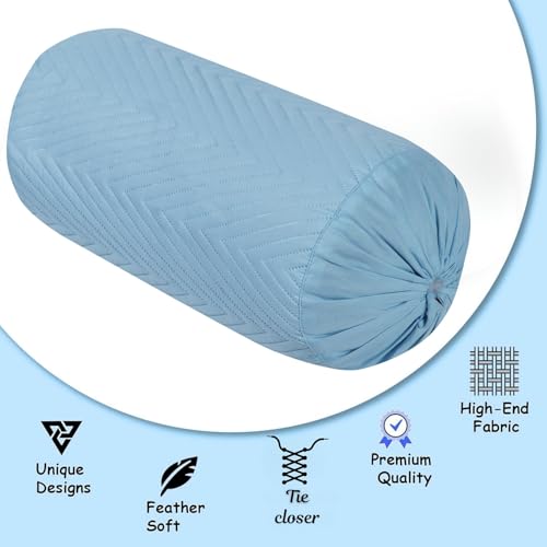 Image of RD TREND Glace Cotton Quilted Bolster Cover Size-16x32 Inches | Soft & Durable Cylindrical Pillow Cover for Bolster Pillow | Perfect for Sofa, Diwan,Couch & Bed Decor (Sky Blue)