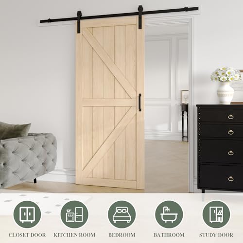 ARK DESIGN 36 x 84 Inch Barn Door with 7FT Sliding Barn Door Hardware Kit, Solid Wood DIY Dyeing Sliding Door, Pre-Drilled, Simple Assembly Required - Thumbnail 3