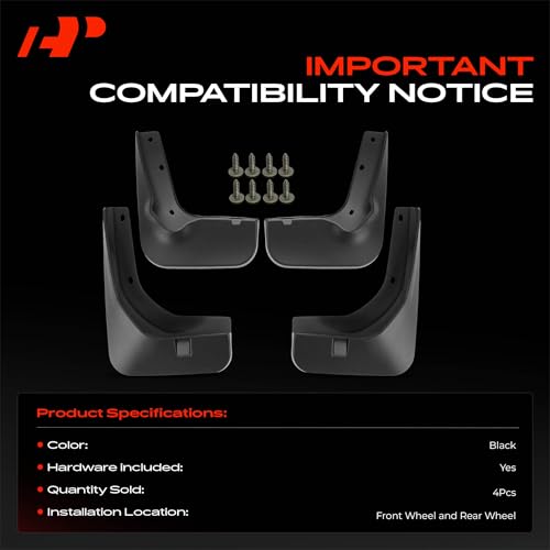 Image of A-Premium Mud Flaps Compatible with Volkswagen Passat 2012 2013 2014 2015, No Drilling Required Mud Guards with Hardware Accessories, Set of 4 Front and Rear