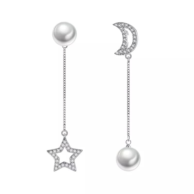 Boucles d'oreilles pendantes argent anti-allergie cristal lune