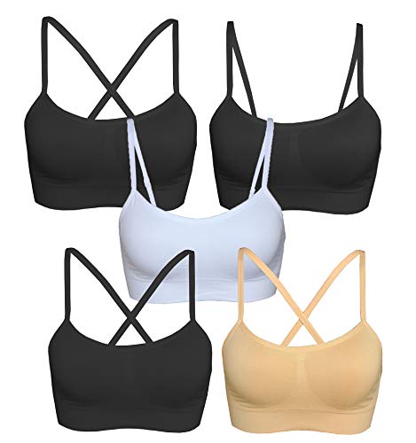 AKAMC Women's Removable Padded Sports Bras Medium Support Workout Yoga Bra 5 Pack Style-GG,X-Large