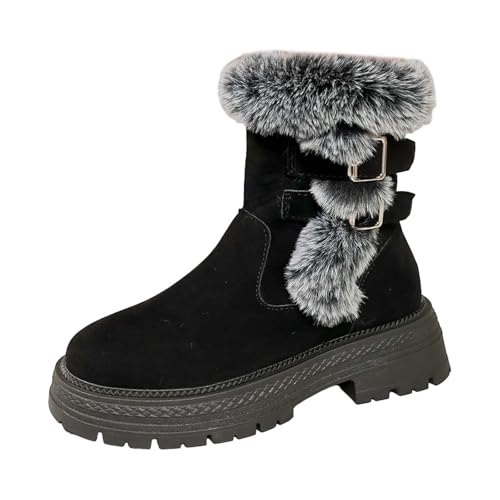 Image of Generisch 2026 Plus Size Mid Boot Lined Lining Thick Sole Buckle Strap Trim Upper - Warm Shoes Boots, black, 8 UK