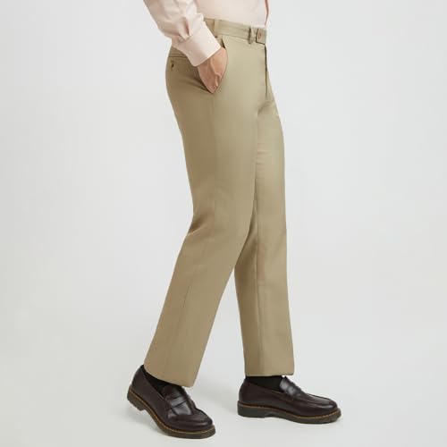 Image of Park Avenue Men Smart Fit Structure Pattern Polyester Blend Flat Front Formal Trouser