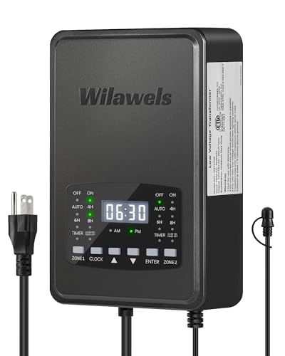WILAWELS 200W Low Voltage Landscape Transformer, 2 Zone Independent Control Landscape Lighting Transformer, 120VAC to 12/14V AC Low Voltage Transformer with Timer & Photocell Sensor ETL Listed D21LT06