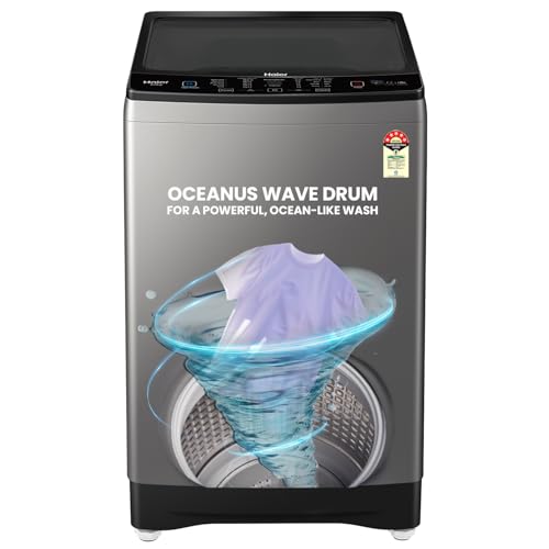 Haier 8 kg 5 Star Oceanus Wave Drum Washing Machine Fully Automatic Top Load (‎ETL80-HBFS5NZP,Brown Grey)