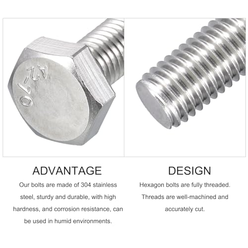 Image of METALLIXITY Hex Bolts (M10-1.5x70mm) 5Pcs, 304 Stainless Steel Coarse Fully Threaded Hex Head Screw Bolt Machine Screws - for Furniture Repair, Silver