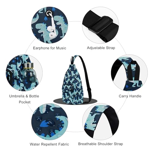 Duryarhall Sling Bag for Women Crossbody Chest Bag Convertible from Left to Right, Water Repellent Gym Backpack, Anit Theft, Dinosaur - image 4