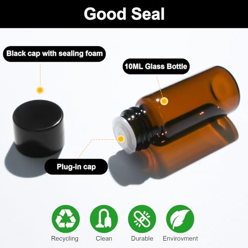 Amentalove 20 Stück 10ml Braune Leere Glasflaschen, Fläschchen für Ätherische Öle, Mini Glasflasche mit Pipette Spritze Aufkleber, Mini Fläschchen für Ätherisches Öl Spa Massage Aromatherapie