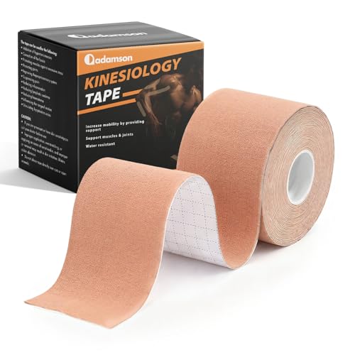 Adamson Kinesiologie Tape Sport – Phisio Tape 5 cm x 5 m – Elastisch, Latexfrei, Wasserfest – Muskel- & Gelenkunterstützung – 1 Rolle Beige – Training & Regeneration