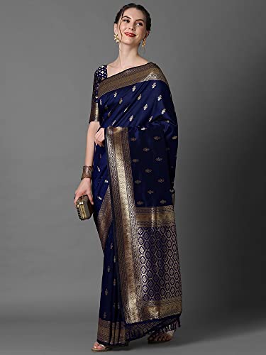 Image of AKHILAM Women's Banarasi Silk Blend Woven Design Golden zari Work Saree With Unstitched Blouse Piece (2PAKHI41 Parent)