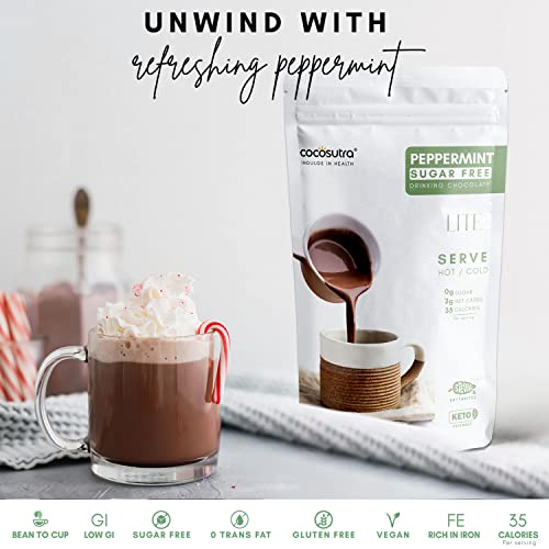 Image of COCOSUTRA SUGAR FREE Peppermint Drinking Chocolate Mix | Zero Sugar, Low Carb, Low Calorie | Stevia & Erythritol based | Keto Friendly Drink | Enjoy hot or cold | 200 g | 10 cups (Pack of 3)
