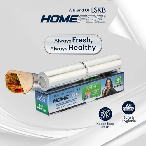 Image of HOMEFOIL 2-in-1 Paper & Silver Converted Aluminium Foil (350 Grams) for Packing | Keeps Food Fresh | Ideal for Wrapping, Storing and Serving | 23.14 Meter Net Guaranteed Length