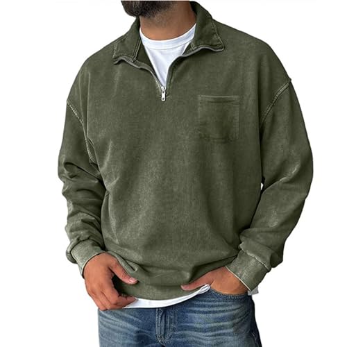 Quarter Zip Pullover Men Classic Fleece Lined Distressed Mock Neck Sweatshirt Vintage Big And Tall Pullover Sweater2