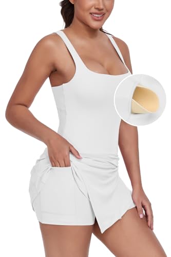 Women's Tennis Dress with Built in Shorts and Bra Workout Mini Dress Square Neck Athletic Skort Dress Golf Outfits4