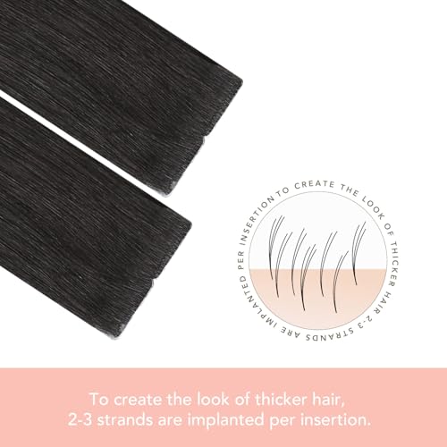 Image of Sindra Invisible Tape in Human Hair Extensions Natural Black 16inch | Invisi Edge Tape in Hair Extensions, for Everyday Wear, Seamless Remy Human Hair, 45g 20pcs, Natural Look