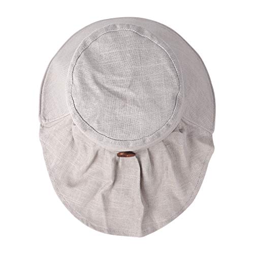 Womens Linen Bucket Hat With Neck Protection Flap Covers Packable Floppy Beach Sun Shade Hat With Adjustable Strings #TOP5
