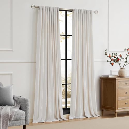 Image of PRIMROSE Cream Ivory Curtains 102 inch for Living Room,2 Panels Drapes Blackout Rod Pocket Back Tab Window Treatment Room Darkening Thick Decorative Curtains for Bedroom