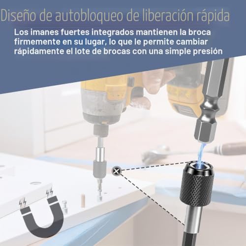 Miniatura 6 de Aemchdm 10 Piezas Unidades Portapuntas Magnético Giratorio, 1 4 Pulgadas 60 Mm, Porta Puntas Atornillador Imantadas, Vástago Hexagonal Portapuntas Magnético Para Varios Destornilladores