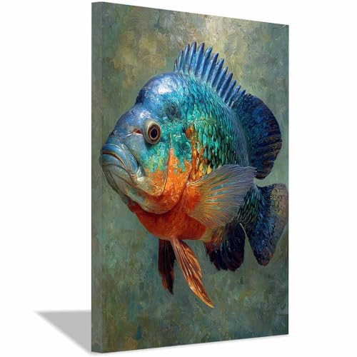 Toile murale poisson cichlidé CUDAOO encadrée 60x90cm pour salon