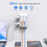 JcBlaon Outlet Extender Surge Protecto, 6 Outlet Extender with 4 USB Ports, 3 Sided 1050J Power Strip, Multiple Plug Expander Wall Charger for Home Office Travel-ETL — image 2