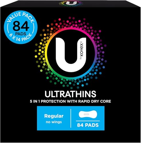 U by Kotex Ultrathin Pads Regular no Wings 84 Count (6 x 14 Pack) - Packaging May Vary