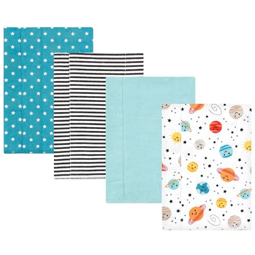 Image of Hudson Baby Unisex Baby Cotton Poly Flannel Burp Cloths, Happy Planets 4 Pack, One Size