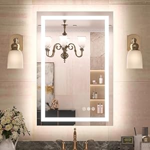 TETOTE LED Bathroom Mirror with Lights 24×36 Frontlit & Backlit Vanity Mirror Anti Fog Stepless Dimmable 3 Colors White/Warm/Natural,CRI90+ Double Lights,Wall-Mounted(Horizontal/Vertical)
