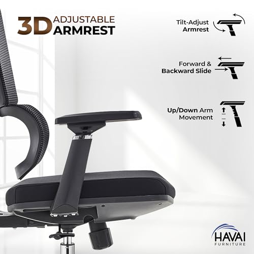 Image of HAVAI Neo High Back Ergonomic Mesh Office Chair | Multi-Lock Mechanism | Chrome Base | 3D Armrests with PU Pads | Adjustable Headrest | Breathable Mesh Back (Black)