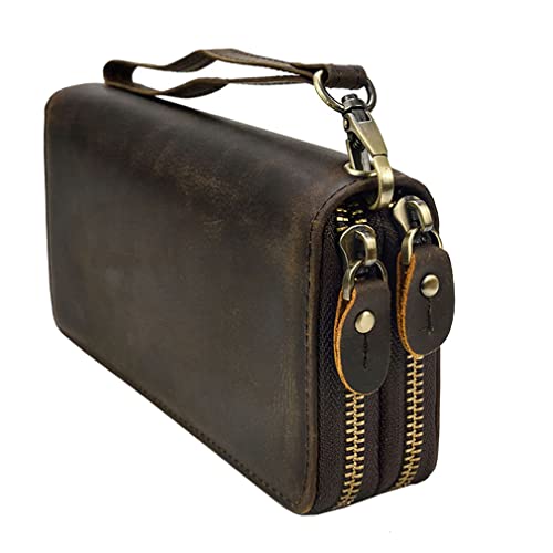 Leather Long Wallet Hand Clutch Purse for Men Phone Organizer Holder Wrist Bag Day Pack Coin Money Checkbook Bifold Vintage Pouch Case, Deep Brown by Hebetag - Used condition - US$16.07