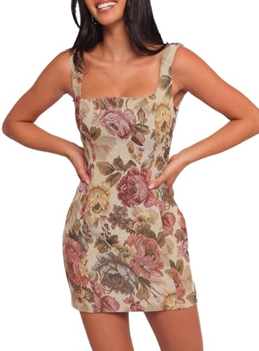 Image of Women's Floral Jacquard Dresses Adjustable Strap Sundress A-Line Tank Mini Dress