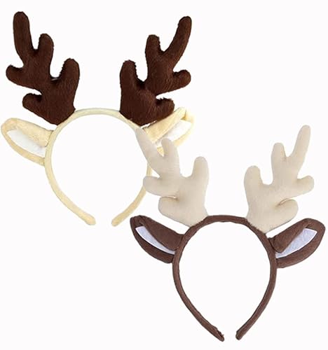 XINCHEN Diadema de reno con cuernos, 2 unidades, para Navidad, renos, cuernos, diadema para el pelo, para Navidad, Pascua, fiesta, carnaval Cover