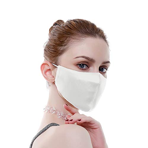 100% Mulberry Silk Resuable Sensitive Face Masks for Women Washable Luxury Face Scarf Adjustable Bandanas Unisex,White